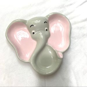 Elephant Trinket Jewelry Tray Gray Pink Ceramic